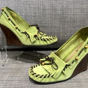 SAM EDELMAN Angelina Lime Green suede moccasin wedge shoes size 10M